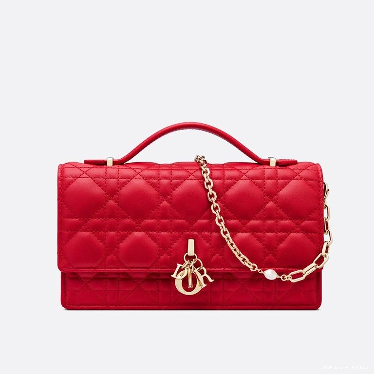 Cheap Red Cannage Miss Bag Lambskin Handle Mini Top Dior 0723 Luxury
